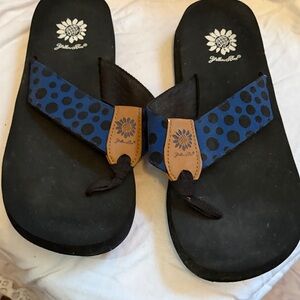 Yellow box Blue and Black Polka Dot Flip Flops
